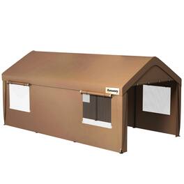 Outsunny - Carport 10' x 20' Portable Garage, Heavy Duty Car Port Canopy with 2 Roll-up Doors & 4 Ventilated Windows - Tan
