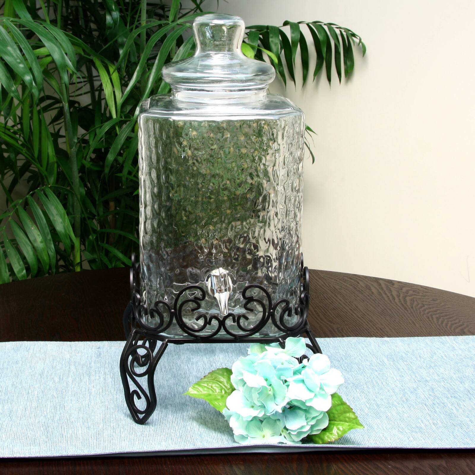 Angle. Gibson - Gibson Home Moreauville 3 Piece 2.25 Gallon Square Embossed Glass Beverage Dispenser with Wire Stand - Clear.