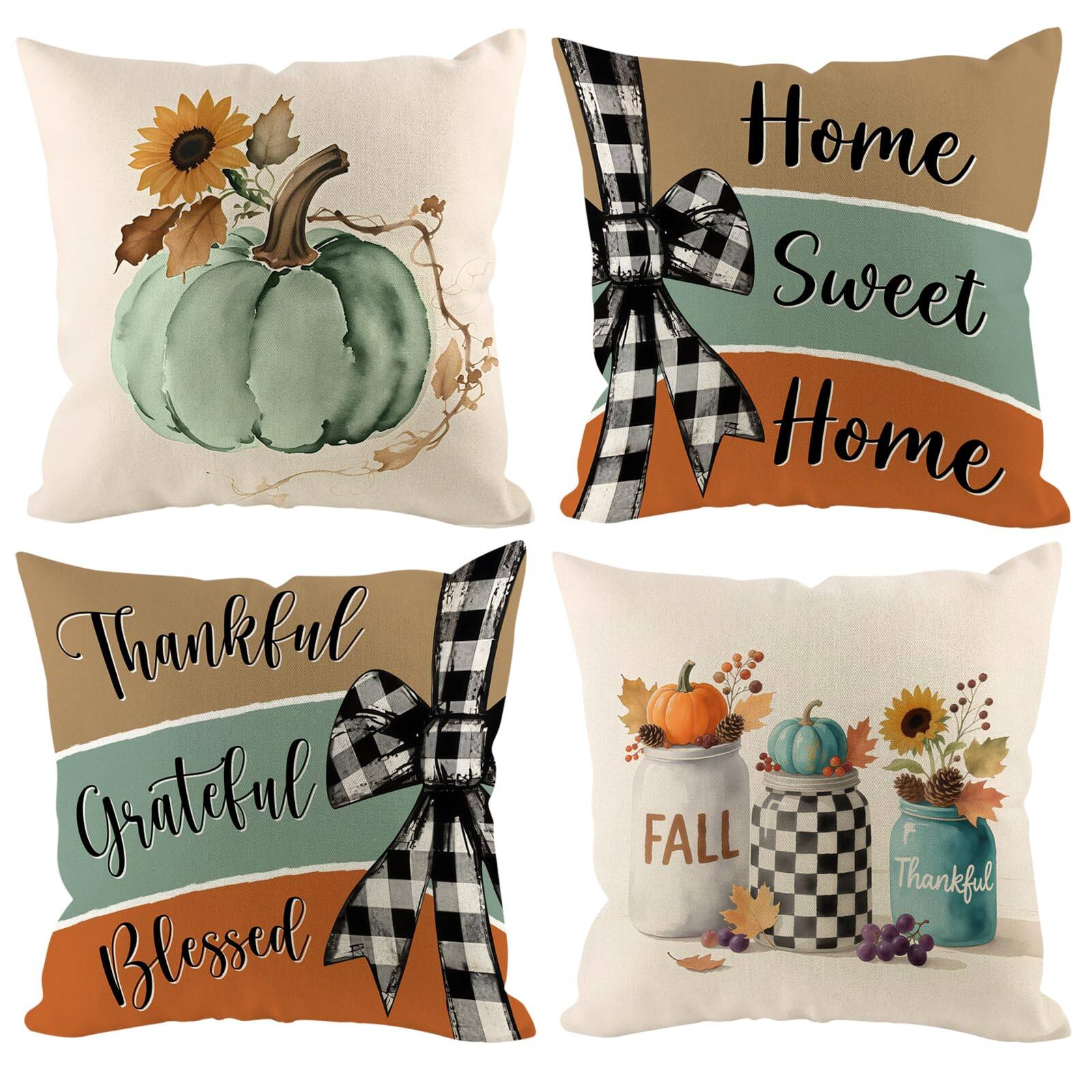 Stylel Star - Christmas Pillow Covers 18x18 inch Set of 4, Holiday Winter Outdoor Vintage Tree Snowflake Xmas Snowman Neutral Farmh - Fall1