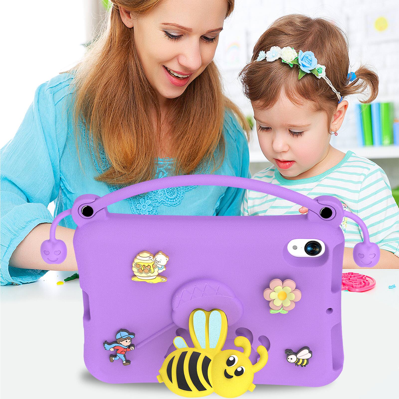 Alt View 5. Dteck - for Apple iPad mini (A17 Pro) 2024 & iPad mini 6 2021 8.3" Kids EVA Tablet Case,Shockproof Kickstand Cover + Handle - Purple.