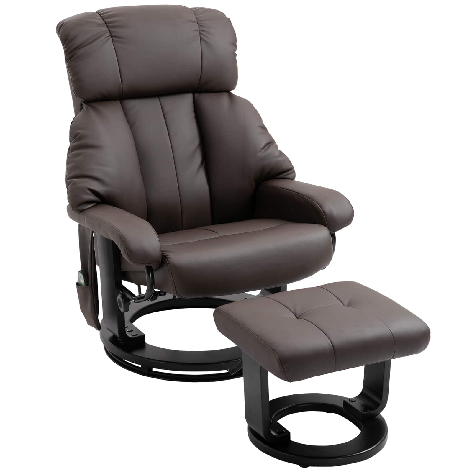 Front. Homcom - Massage Recliner Chair with Ottoman, 360° Swivel Recliner and Footstool, 10 Point Vibration, PU Leather Reclining Chair - Brown.