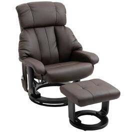 Homcom - Massage Recliner Chair with Ottoman, 360° Swivel Recliner and Footstool, 10 Point Vibration, PU Leather Reclining Chair - Brown