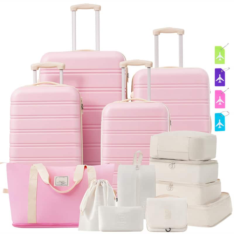 HTUTWOO - Hardshell Luggage Sets 4 pcs + Bag - Spinner Suitcase with TSA Lock, Lightweight 16"+20"+24"+28" Luggages - Light Pink