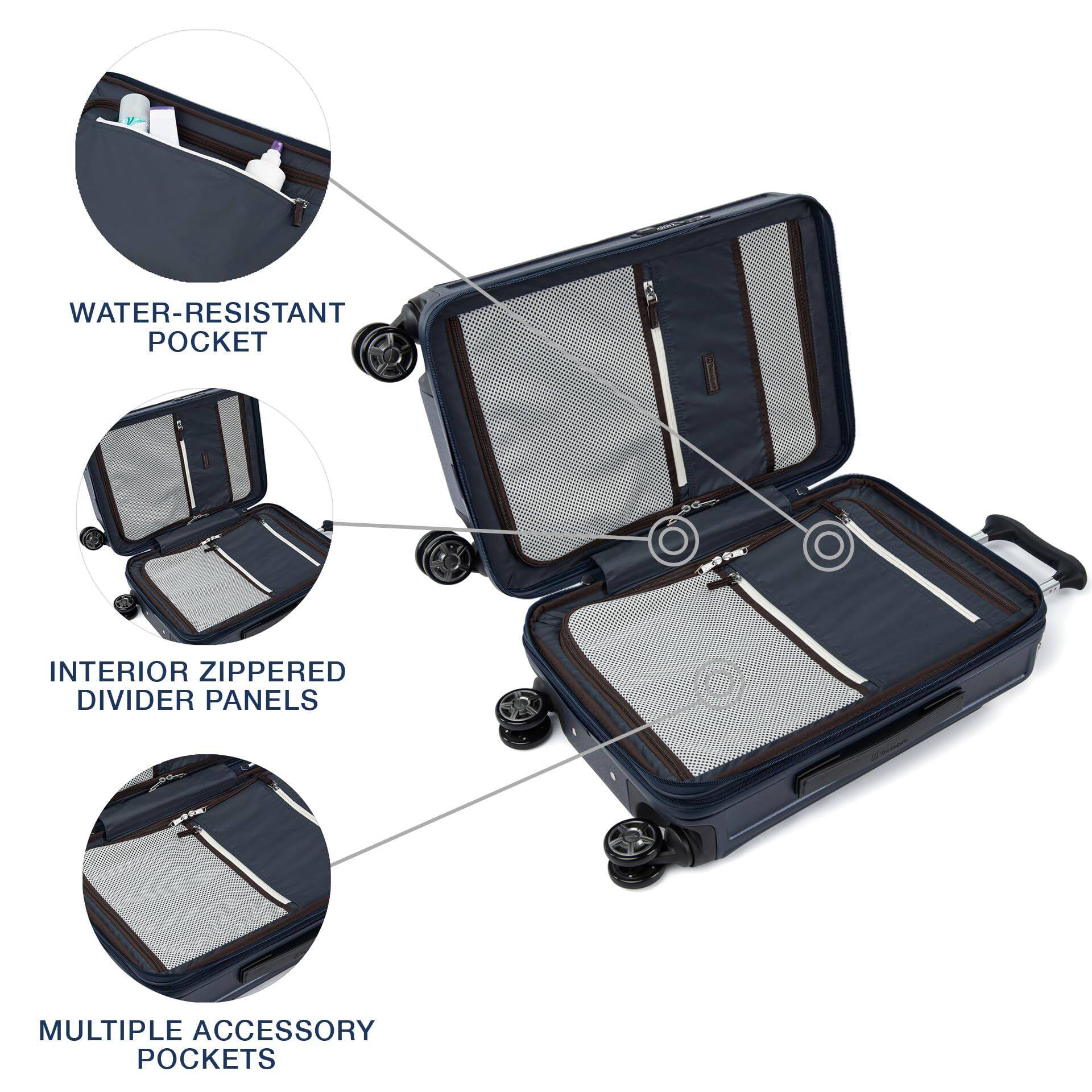 WATER-RESISTANT POCKET  
INTERIOR ZIPPERED DIVIDER PANELS  
MULTIPLE ACCESSORY POCKETS