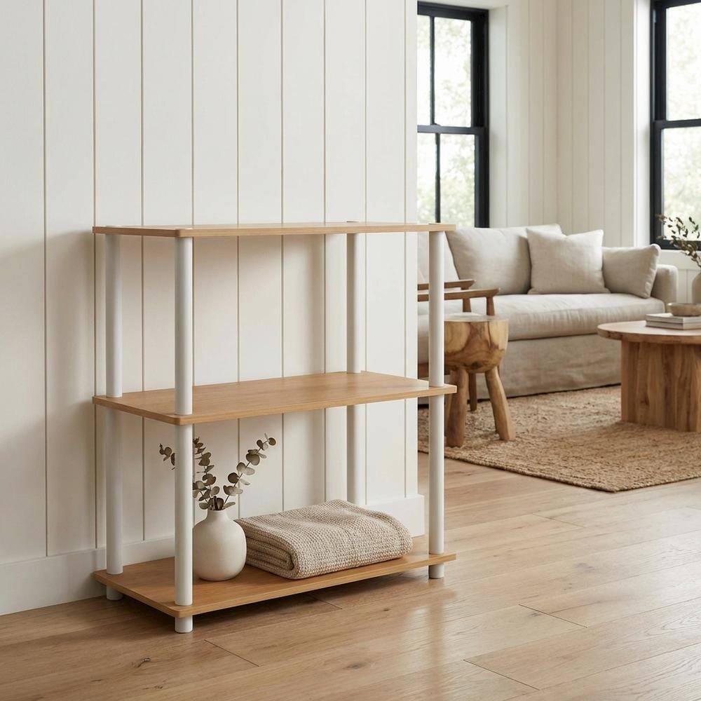 Left. FurniFact - Engineered Wood bookcase with modern design for living room or office storage - Beech/White.