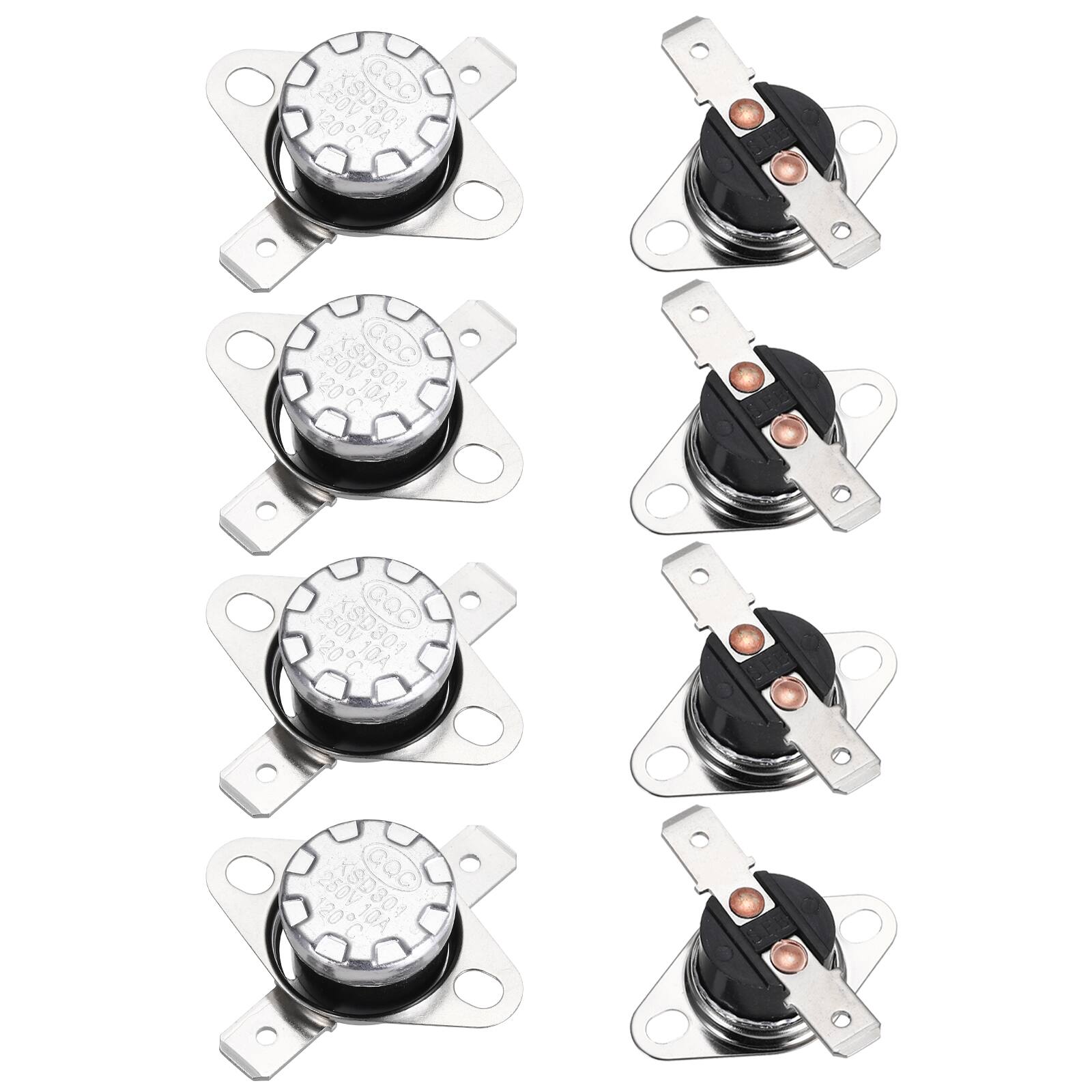 Unique Bargains - KSD301 Thermostat 120°C/248°F 10A Normally Closed N.C Adjust Snap Disc Temp Switch for Microwave/Oven 8pcs Bakelite - Silver