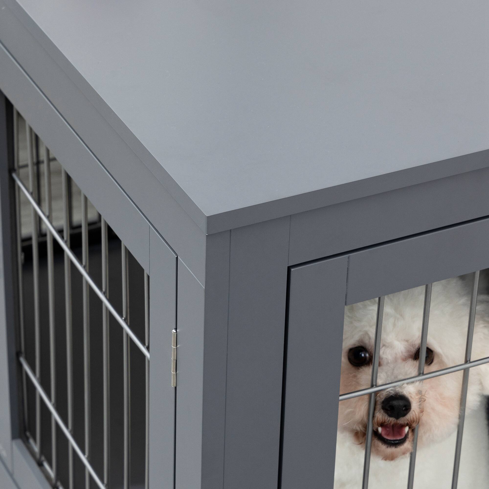 Alt View 4. Pawhut - Dog Crate Furniture Wire Indoor Pet Kennel Cage, End Table with Double Doors, Locks for Small and Medium Dog House.