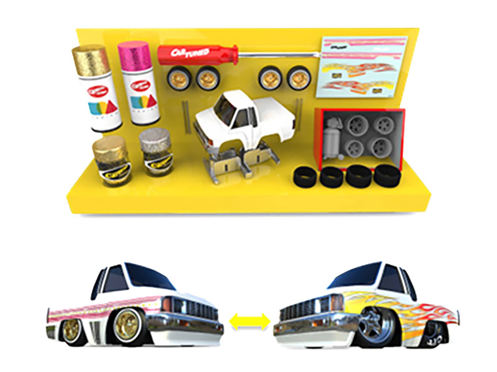 Alt View 2. Car Tuned - 1987 Toyota SR5 Pickup Truck White and 1993 Toyota Supra Blue "Custom Shop" 2 Car Set Diecast Model Cars by CarTuned.