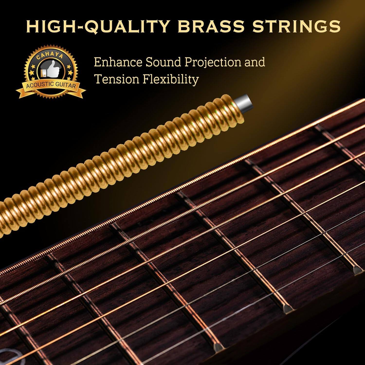 HIGH-QUALITY BRASS STRINGS

Enhance Sound Projection and Tension Flexibility

CAHAYA
ACOUSTIC GUITAR