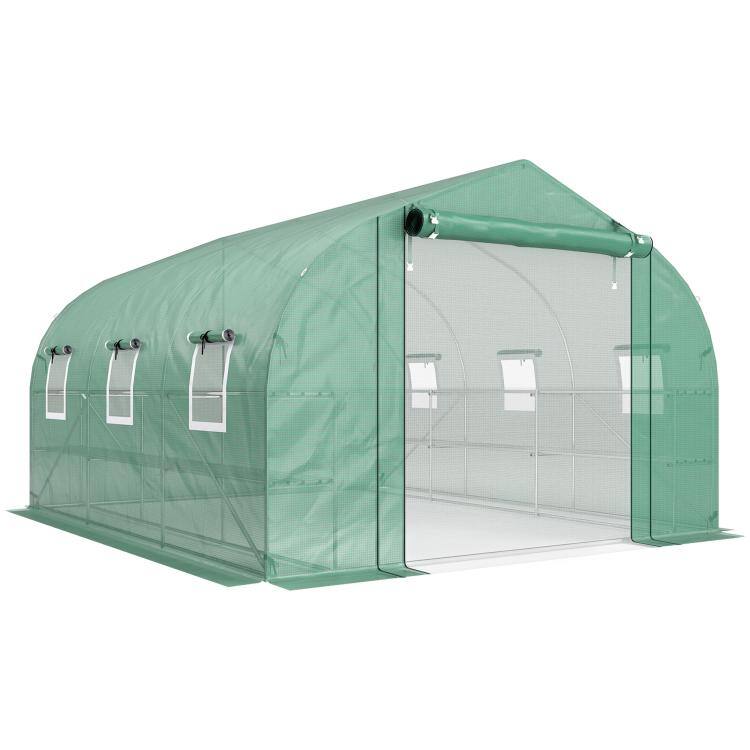 Alt View 10. PULUZ - 10 feetx11 feetx6 feet Walk-in Tunnel Greenhouse with Shelves, Mesh Door and Windows, Plant Hot House with PE Cover - Green.
