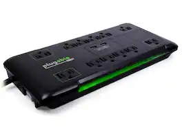 Plugable Technologies - Plugable Surge Protector Power Strip - 12-Outlet, 2-Port USB, 6ft (1.8m) - Black