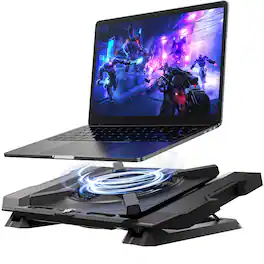 HongFei - Laptop Cooling Pad, Gaming Laptop Cooler with 7.1 Inch Fan, RGB Lights, 3-Speed Control, Height Adjustable Stand - Black