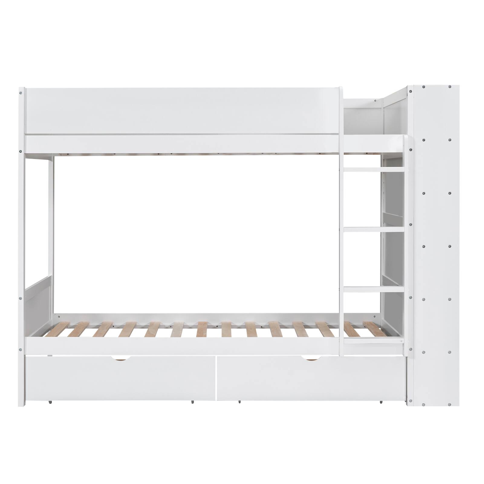 Alt View 2. Aukfa - Twin over Twin Bunk Bed With 2 Drawers and Multi-layer Cabinet - White.
