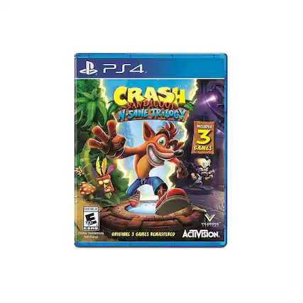 PS4 CRASH BANDICOOT N SANE TRILOGY INCLUDES 3 GAMES
EVERYONE 10+
ESRB Online Interactions Not Rated
ORIGINAL 3 GAMES REMASTERED
ACTIVISION
VICARIOUS - E10+ (Everyone 10+)