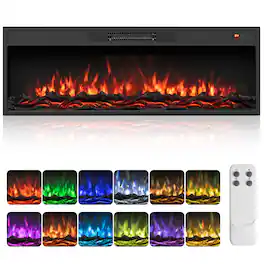 Costway - 40" Recessed Electric Fireplace Heater with Adjustable Flame Colors & Brightness - Black 40"