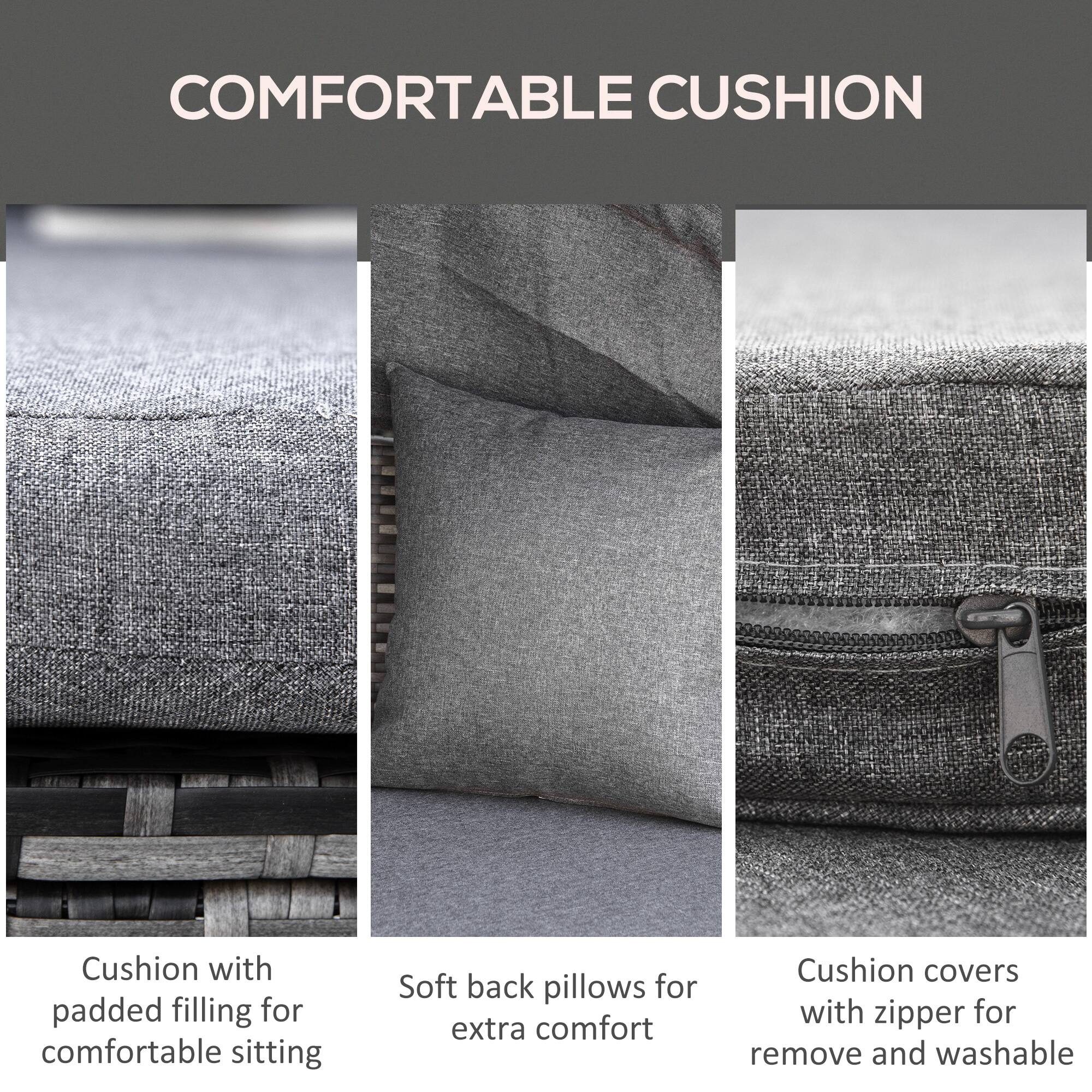 COMFORTABLE CUSHION

- Cushion with padded filling for comfortable sitting
- Soft back pillows for extra comfort
- Cushion covers with zipper for remove and washable