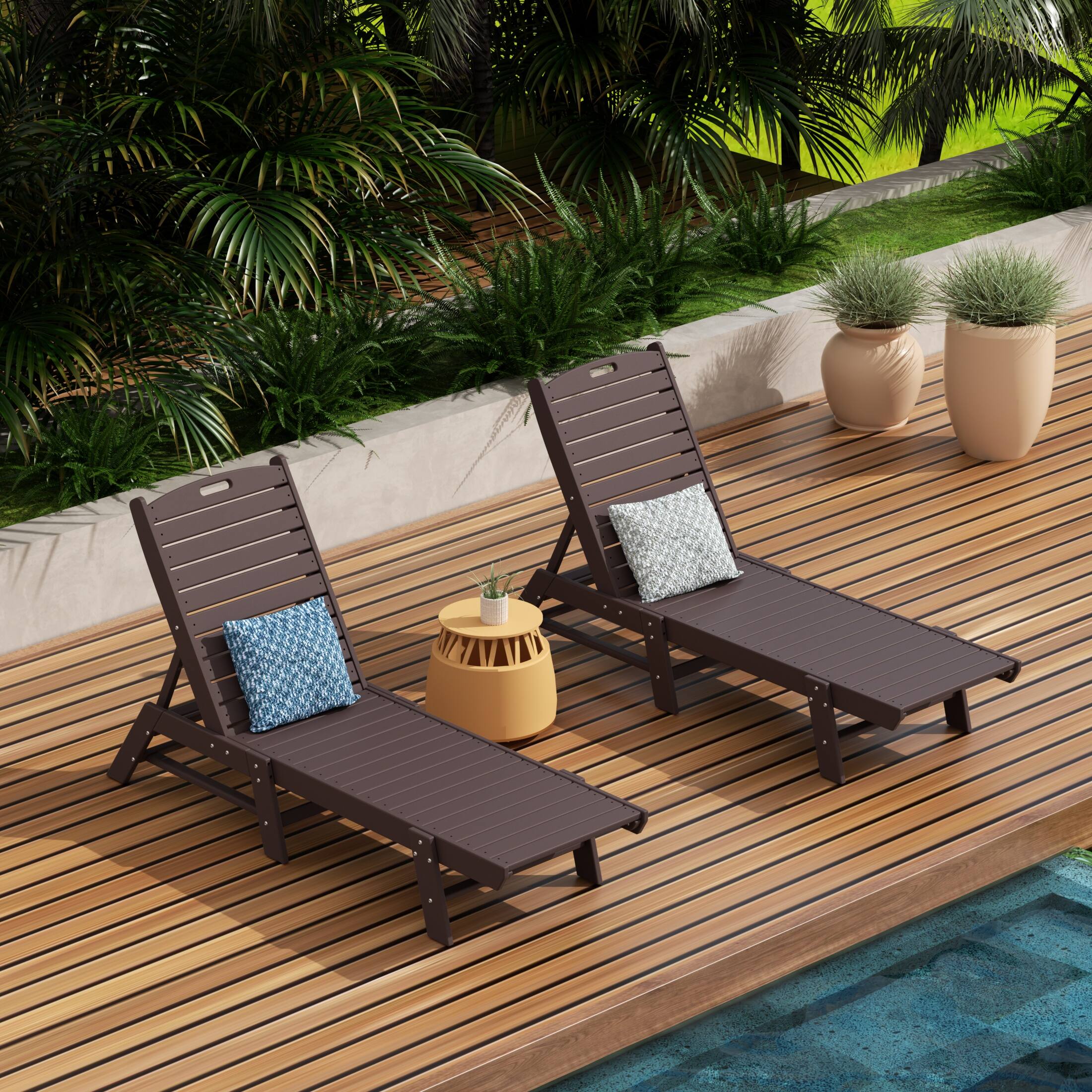Angle. WestinTrends - WestinTrends Malibu Poly Reclining Outdoor Patio Chaise Lounge Chair Adjustable (Set of 2) - Dark Brown.