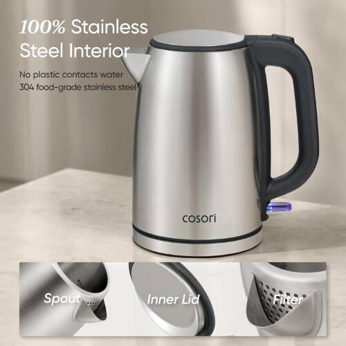100% Stainless Steel Interior  
No plastic contacts water  
304 food-grade stainless steel  
cosori  
Spout  
Inner Lid  
Filter