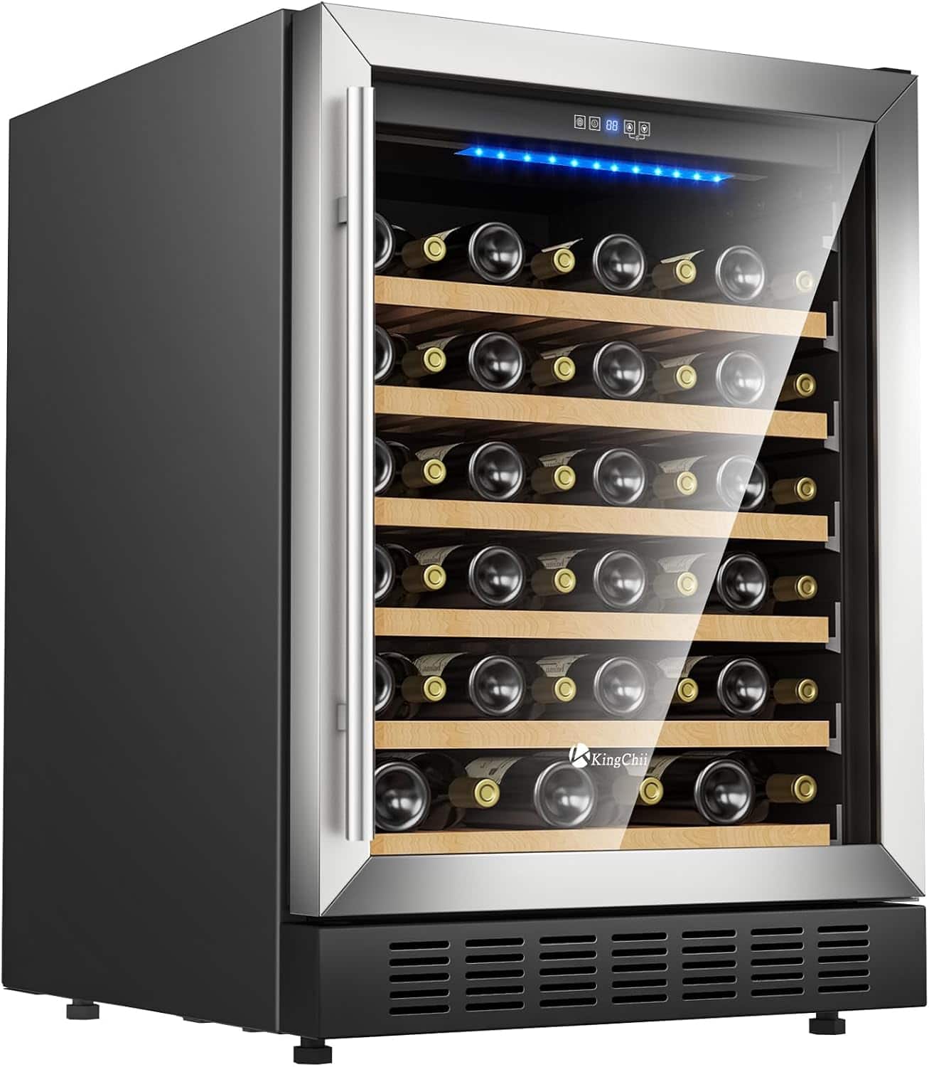 KingChii - 46-Bottle 24 in. Wine Cooler Refrigerator with Compressor Cooling for Red Wine and Champagne, Built-In or Freestanding - Black