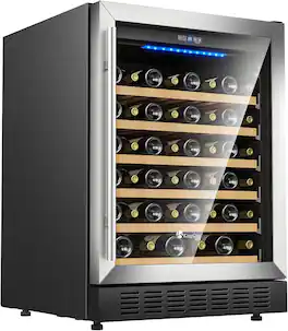KingChii - 46-Bottle 24 in. Wine Cooler Refrigerator with Compressor Cooling for Red Wine and Champagne, Built-In or Freestanding - Black