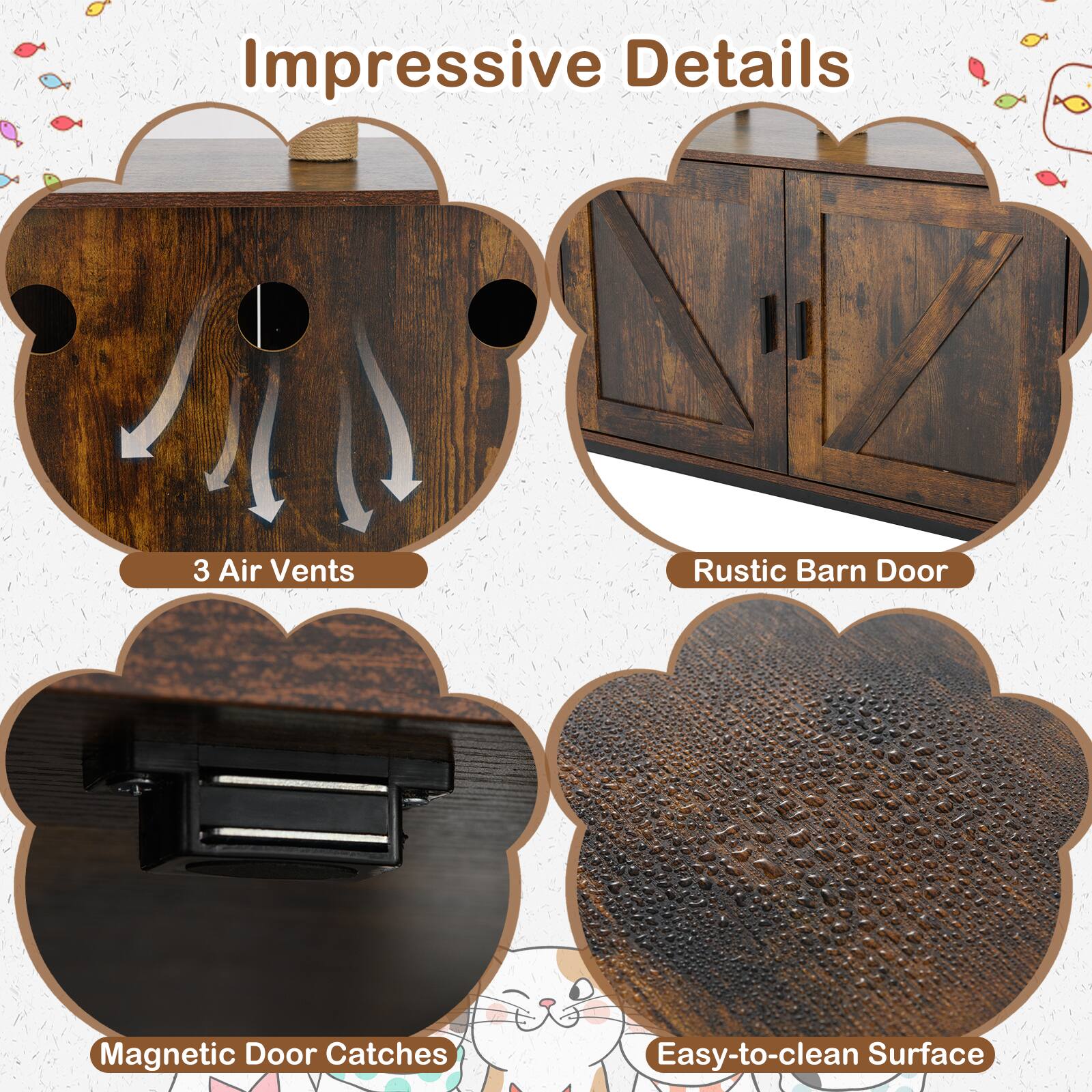 Impressive Details

- 3 Air Vents
- Rustic Barn Door
- Magnetic Door Catches
- Easy-to-clean Surface