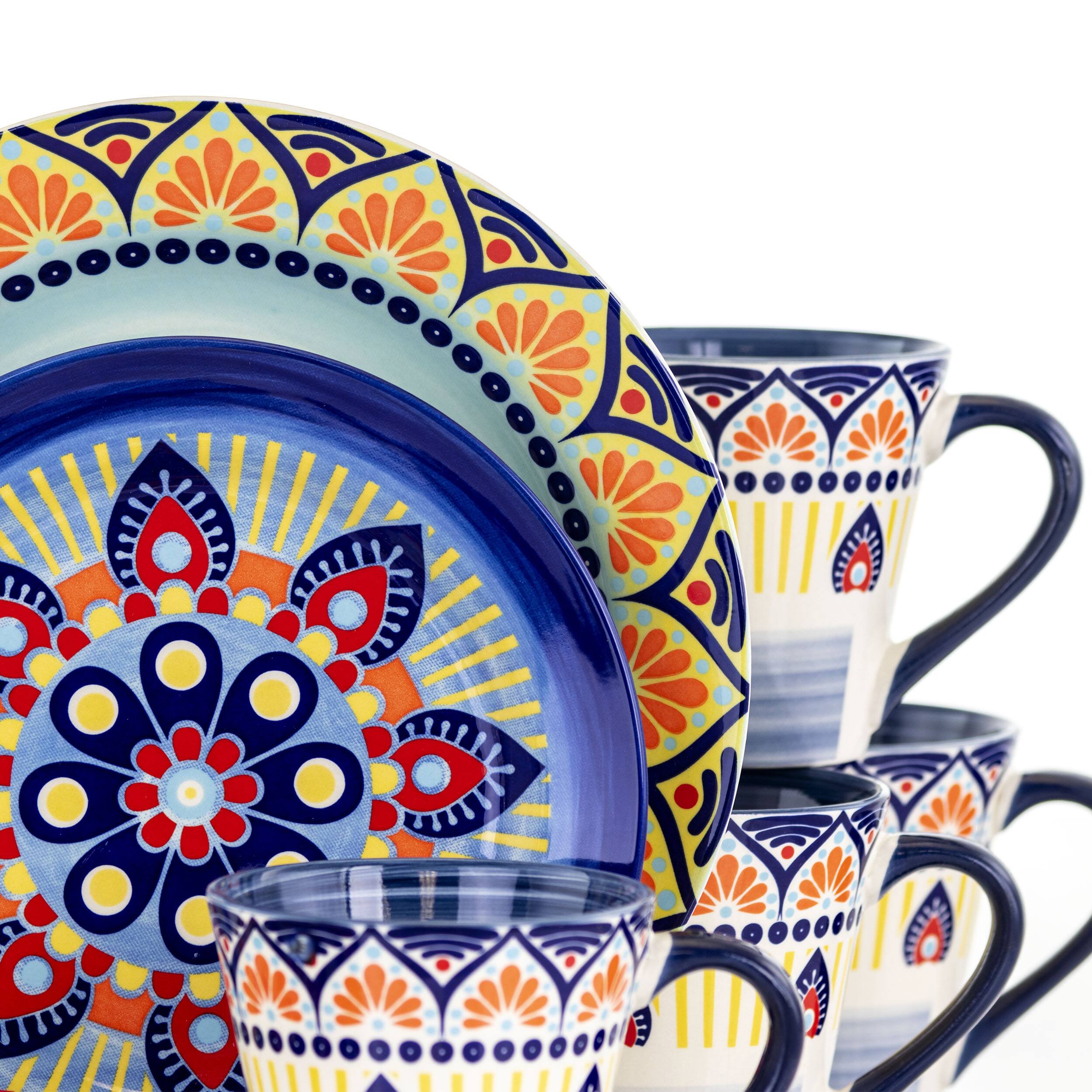 Alt View 7. Elama - Elama Zen Blue Mozaik 16 Piece Luxurious Stoneware Dinnerware with Complete Setting for 4, 16pc - Blue.