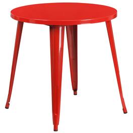 Emma + Oliver - Commercial Grade 30" Round Colorful Metal Indoor-Outdoor Dining Table - Red