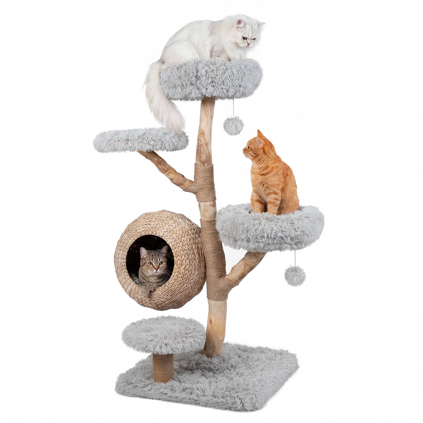Alt View 9. Gymax - Gymax 5-Tier Cat Tree 53'' Wooden Cat Tower w/Woven Cat Condo Plush Perches for Indoor Gray - Gray.