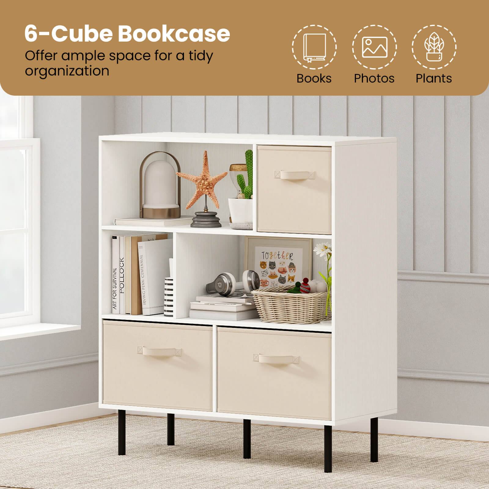 6-Cube Bookcase  
Offer ample space for a tidy organization  

Books  
Photos  
Plants  

TOGETHER