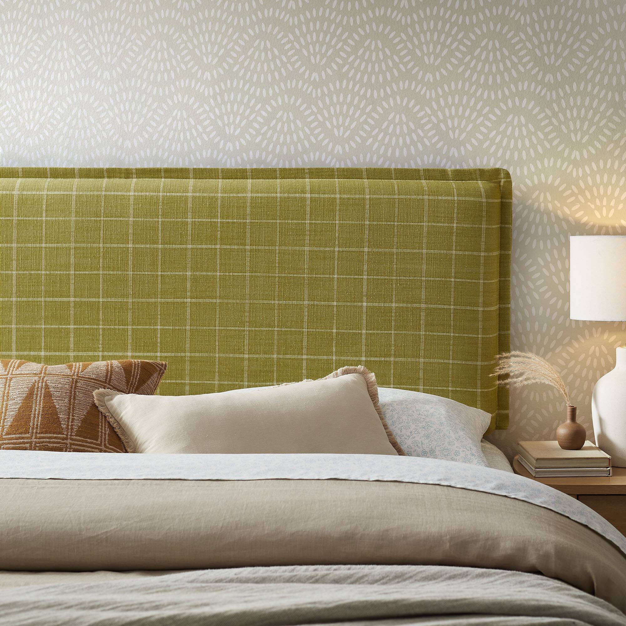 Alt View 1. Modway - Camille Checkered Linen Blend Headboard by Modway - Artichoke Windowpane Check.