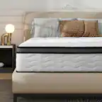 Front. GOODSILO - 12 Inch Queen Hybrid Mattress with Pocket Coils and Memory Foam, Pressure Relief - Creamy White,Gray+Cream.