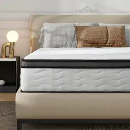 GOODSILO - 12 Inch Queen Hybrid Mattress with Pocket Coils and Memory Foam, Pressure Relief - Creamy White,Gray+Cream
