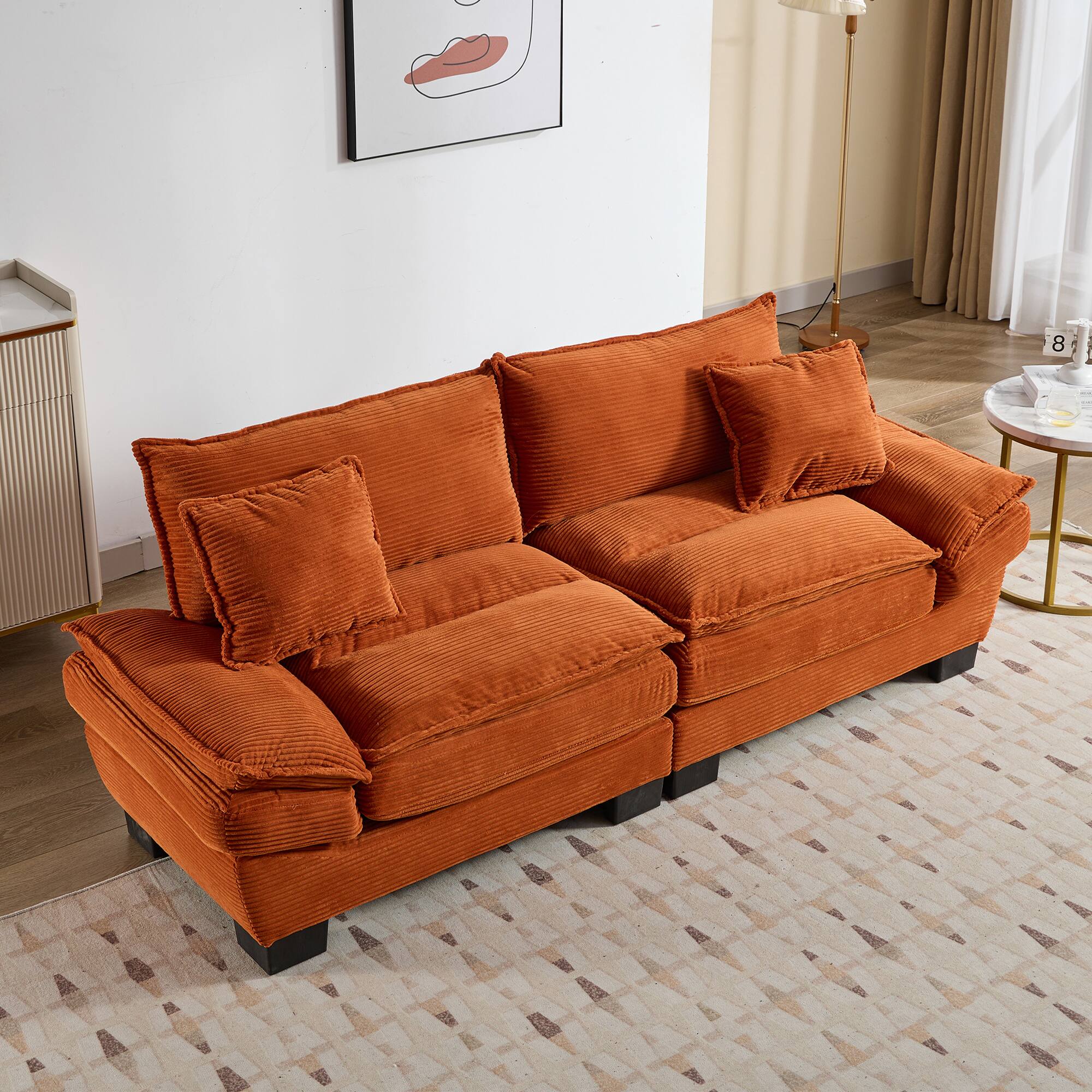 Alt View 9. Tiramisubest - Corduroy Couch Loveseat Sofa with Pillows,Comfy Upholstered Deep Seat Sofa for Bedroom,Living Room,Office-Orange - Orange.