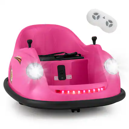 Front. Gymax - Gymax 12V Electric Kids Ride on Bumper Car Battery Powered Bumping Car w/ Remote Control Pink - Pink.