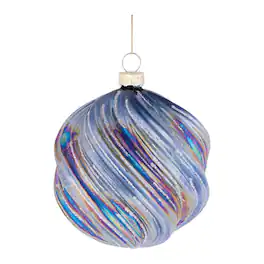 BreeBe - Iridescent Swirled Glass Ornament (Set of 6) - Blue, Purple, Silver