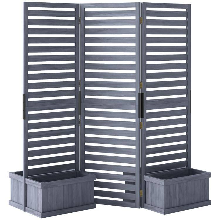 Alt View 10. PULUZ - Wood Privacy Screen w/ 4 Planter Box, Raised Bed w/ 3 Panels & Drainage Holes - Gray.