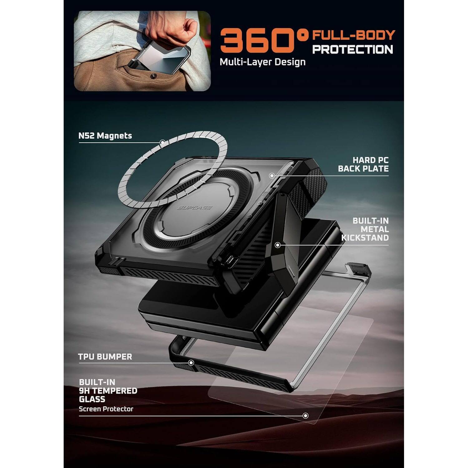 SUPCASE - Galaxy Z Flip7 UB Grip Magsafe Phone Case - Black - Thumbnail 3