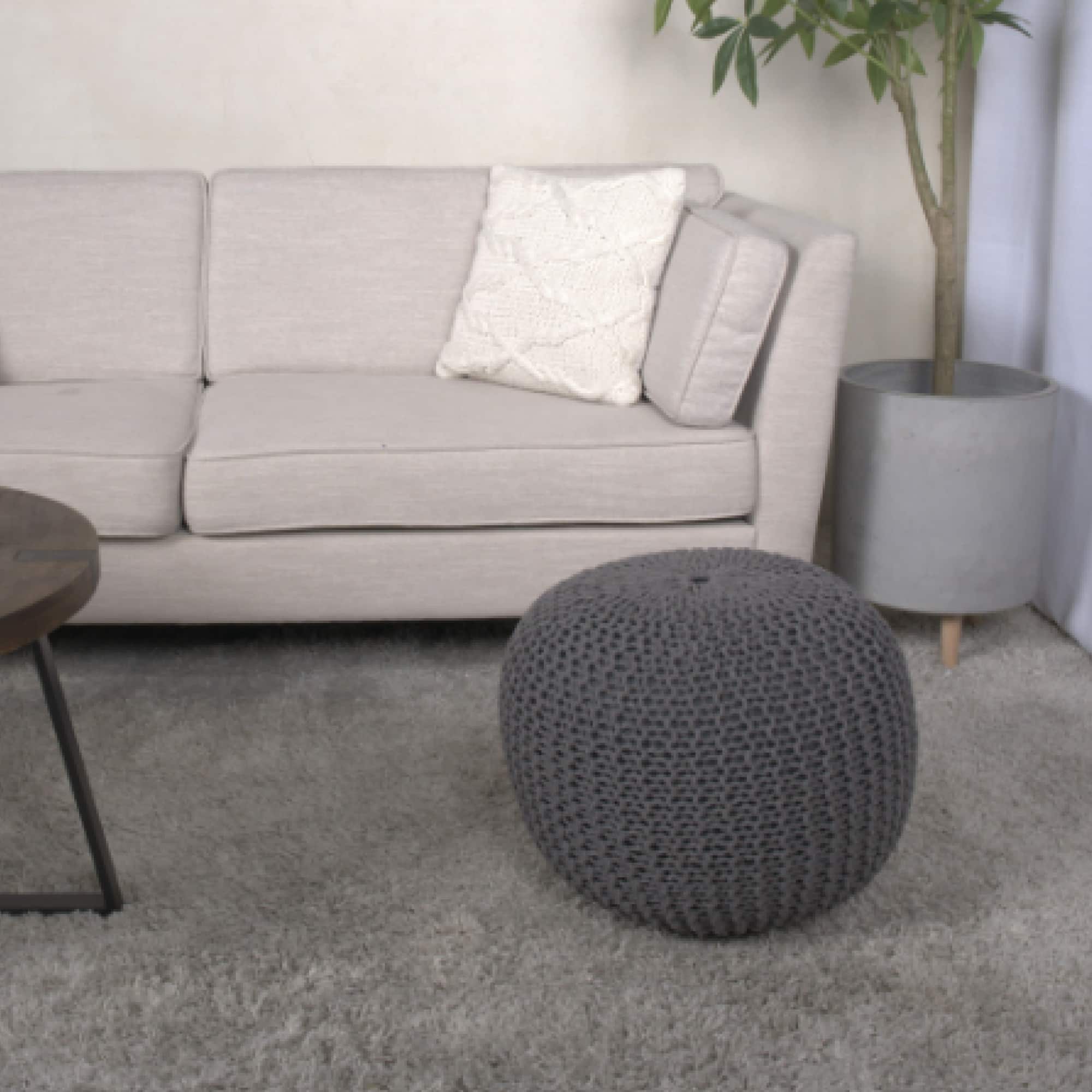 GOODSILO - Stylish Knitted Cotton Round Pouf for Versatile Seating and Decor - Gray