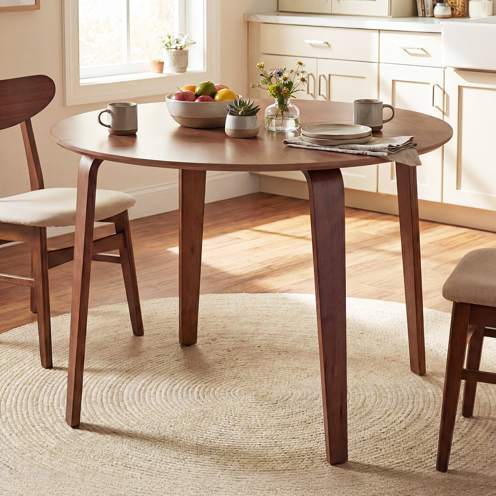 Alt View 1. Gymax - Gymax 37.5'' Round Kitchen Table  Circle Dining Room Table w/ Rubber Wood Legs Walnut - Brown.