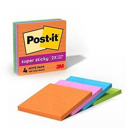 Post-it - Super Sticky Notes, 4" x 4", Energy Boost Collection, Lined, 90 Sheet/Pad, 4 Pads/Pack - Blue/Orange/Pink/Yellow/Lime