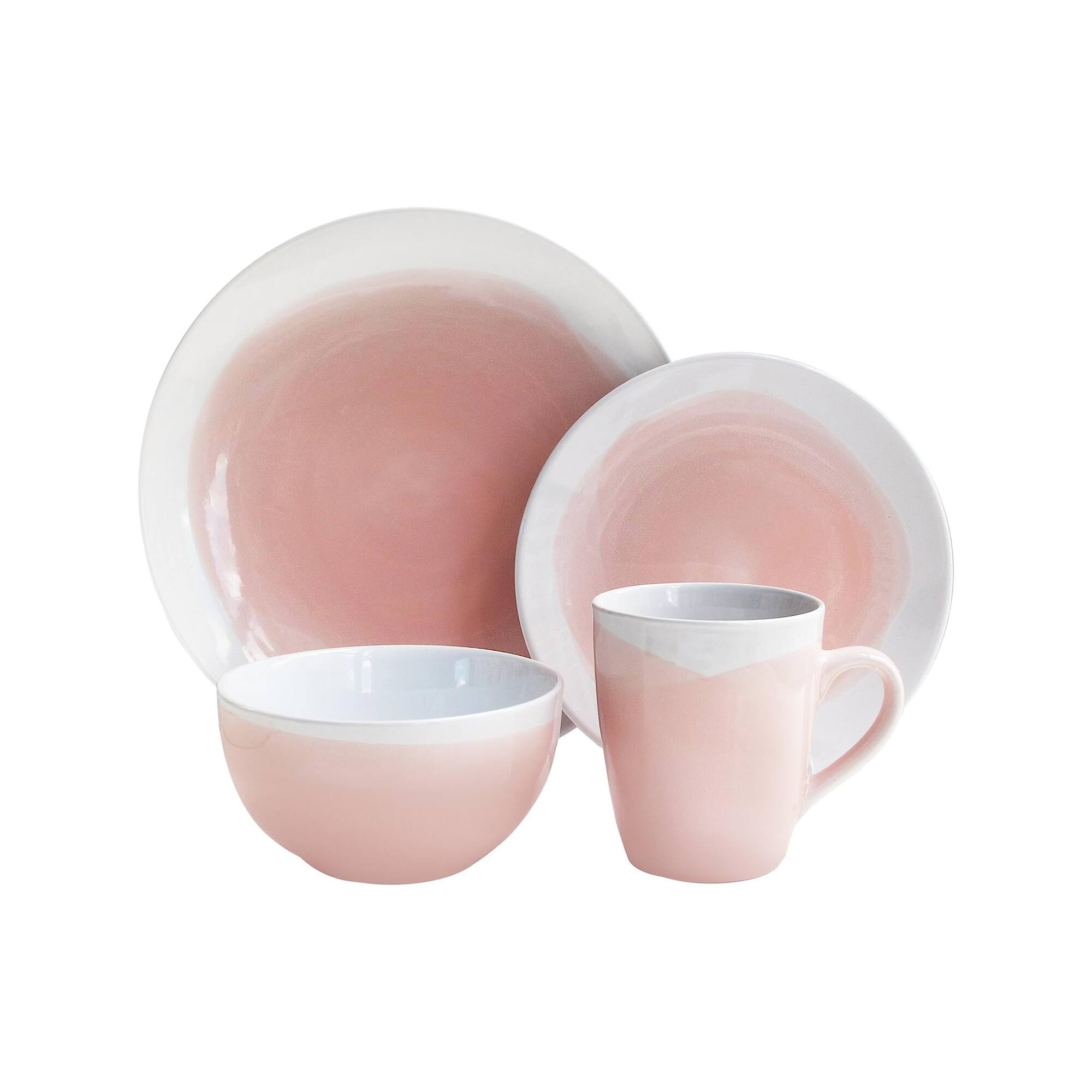 Front. American Atelier - Oasis Pink 16 PC Dinner Set - Pink.