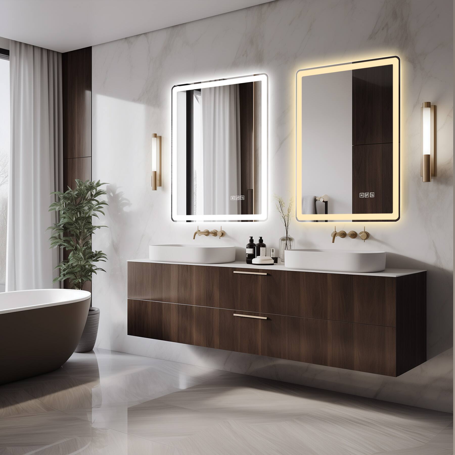Alt View 1. Boyel Living - 36 by 36 Inch LED Bathroom Mirror Anti Explosion Glass Tri Color Dimming with Anti Fog.