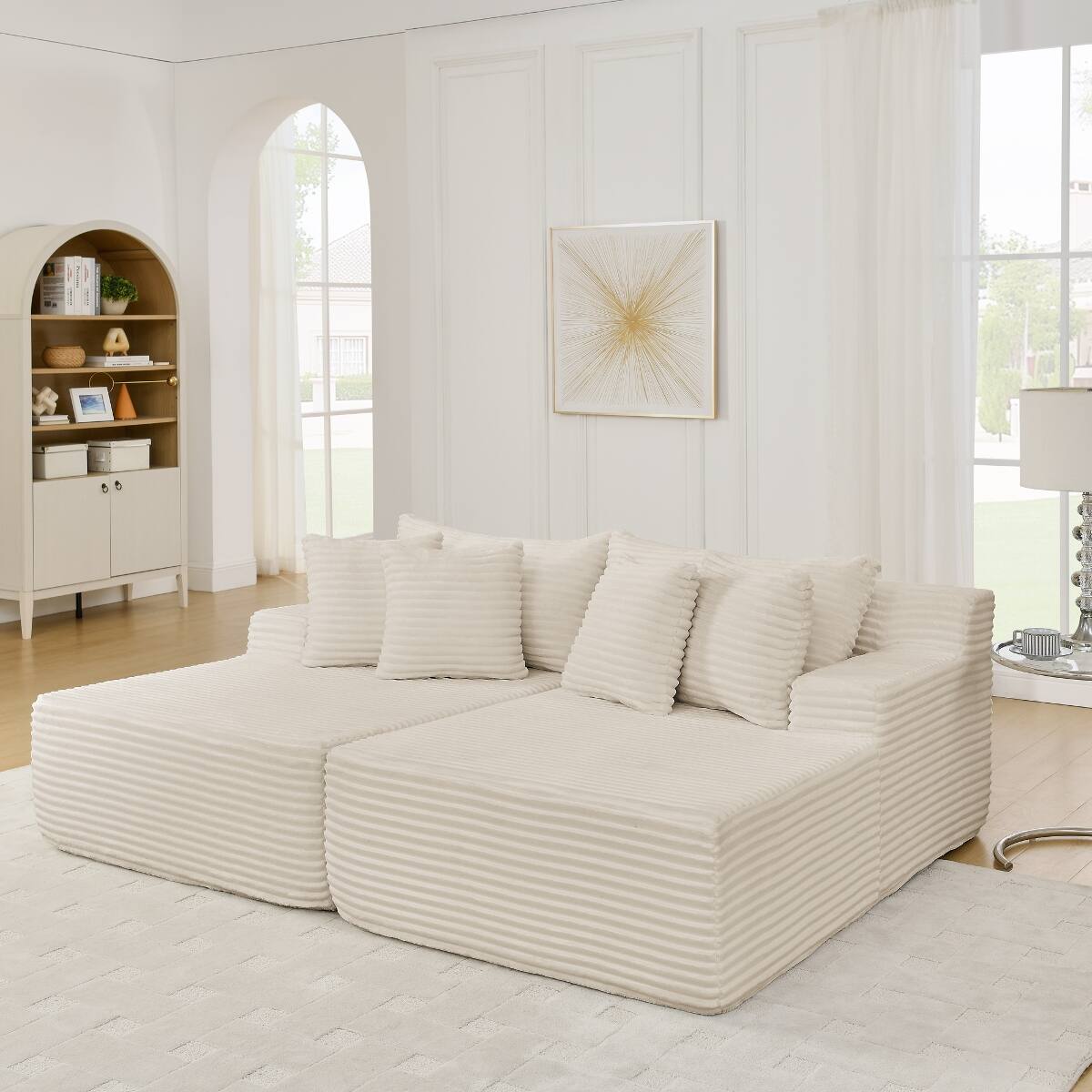 Front. Ropilly - Ropilly Armless Loveseat Sofa, Velvet Lounge Chair, No Assembly, Beige 2 Seater Lounge Sofa - Beige.