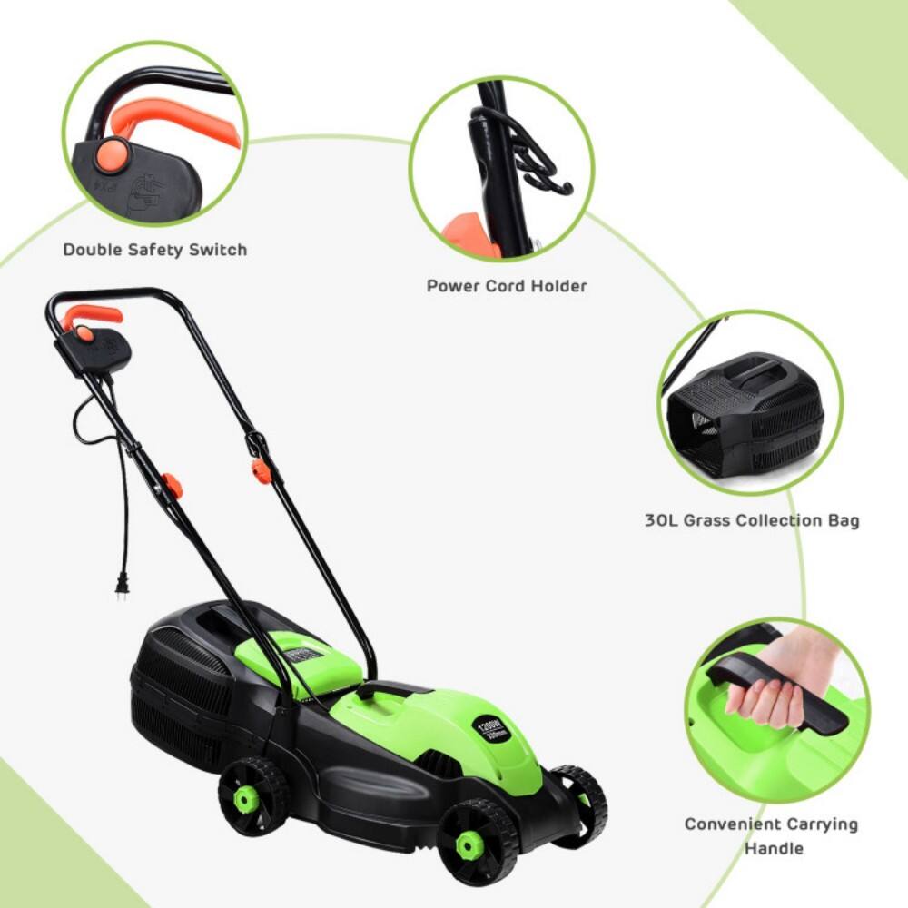 - Double Safety Switch
- Power Cord Holder
- 30L Grass Collection Bag
- Convenient Carrying Handle