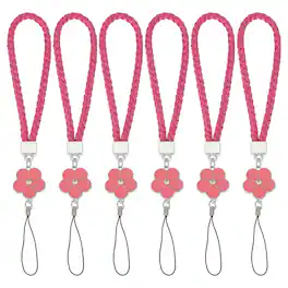 Unique Bargains - 6pcs Creative Braided Flower Phone Charm Wrist Lanyard for Case Camera Keychain Hand String - Rose Red