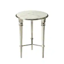 Starlight Canyon Home - Round Marble Top End Table, Modern Accent Side Table for Living Room Bedroom - Silver