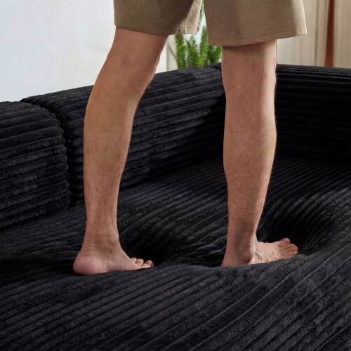 Alt View 1. Anysun - Corduroy Convertible Floor Sofa Bed with Pillow Support & Armrest - Boneless Modular Sleeper for Living Room & Bedroom - Black.