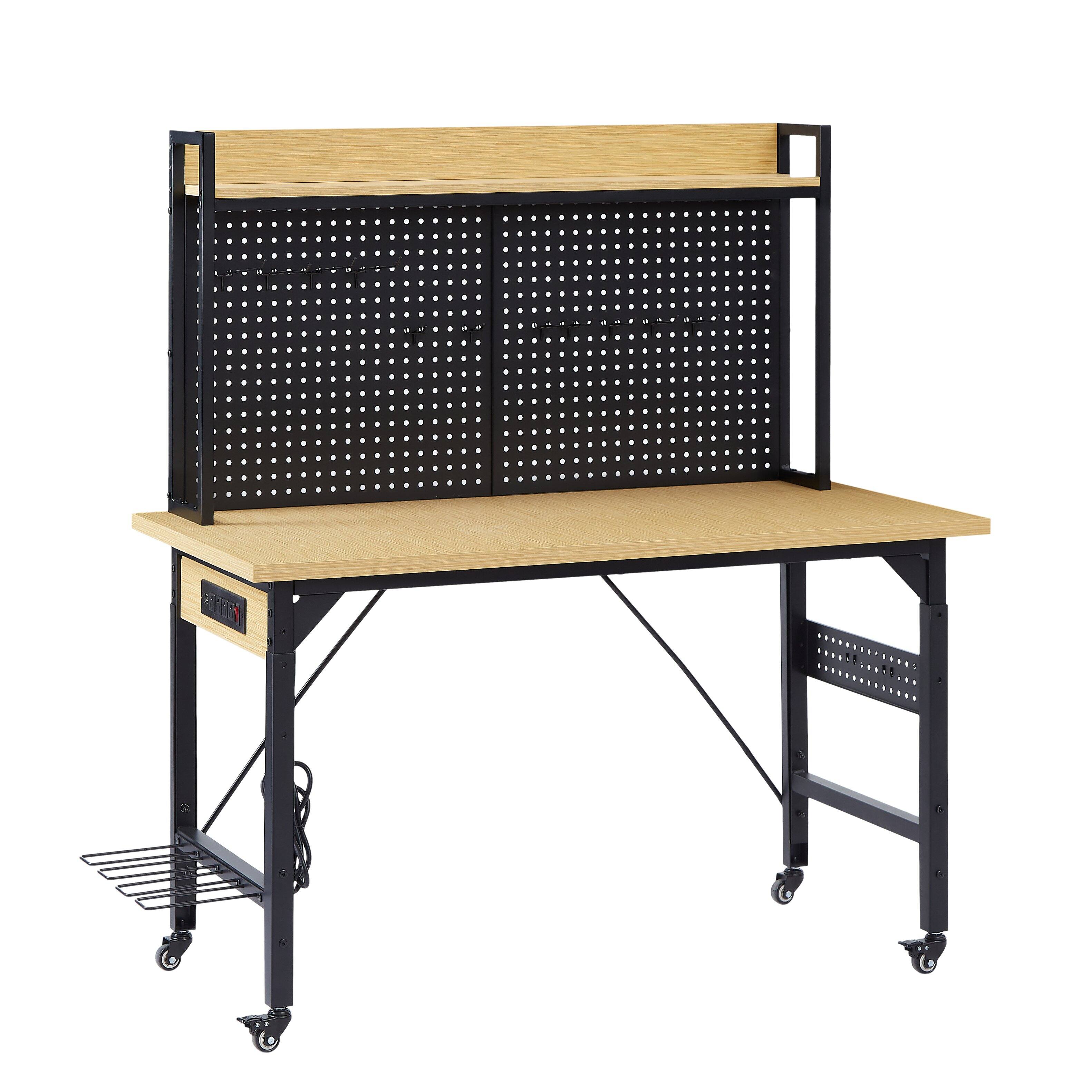 Alt View 8. LOVMOR - 48 inch Adjustable Rolling Workbench with Pegboard USB Outlet Hooks and Shelf for Garage Workshop Home.