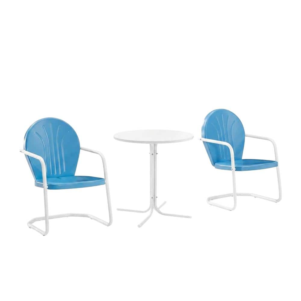 Crosley Furniture - Griffith 3Pc Retro Outdoor Bistro Set - Bistro Table & 2 Chairs - Sky Blue Gloss