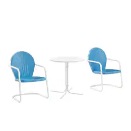 Crosley Furniture - Griffith 3Pc Retro Outdoor Bistro Set - Bistro Table & 2 Chairs - Sky Blue Gloss
